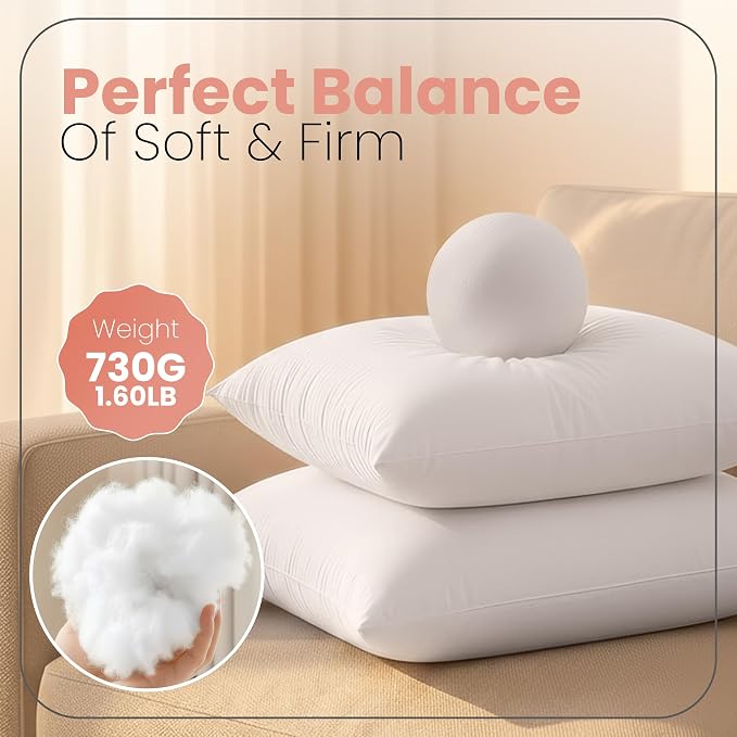 Utopia Bedding 22x22 Pillow Inserts, White Throw Pillows for Couch, 2 Pack | 100% Virgin Filling, Indoor Cushion Inserts for bed, sofa & couch, Extra Filled, Supportive & Fluffy Decorative Pillows