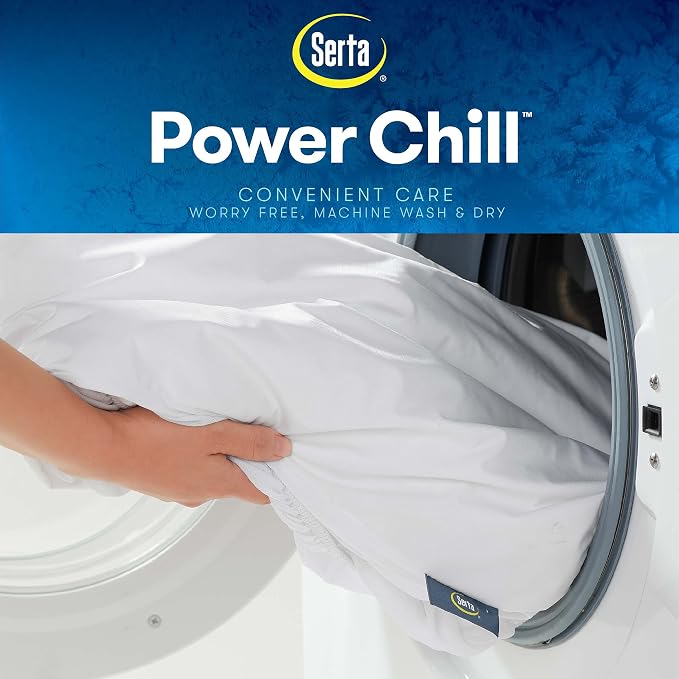 Serta Power Chill Cooling Waterproof Mattress Protector, King | Waterproof cooling protector with breathable fabric and a secure 15-inch deep pocket, machine washable for easy care