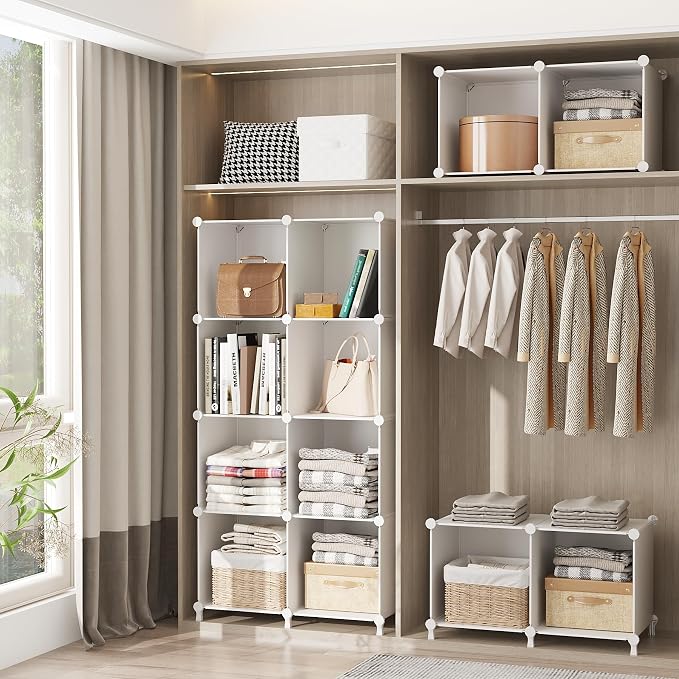 AWTATOS Closet Organizers and Storage, 6 Cube Storage Organizer, White | Portable Closet Storage Shelves, DIY Stackable Storage Cube Book Shelf, Plastic Clothes Organizer Shelving for Bedroom, Home