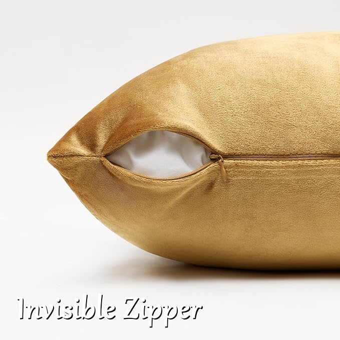 GIGIZAZA Golden Velvet Pillow Covers 12x20 Decorative Pillows Pack of 2 | Lumbar Throw Pillows for Couch Sofa,280gsm Soft Textured Fabric,Modern Pillowcases,Luxury Cushion Covers