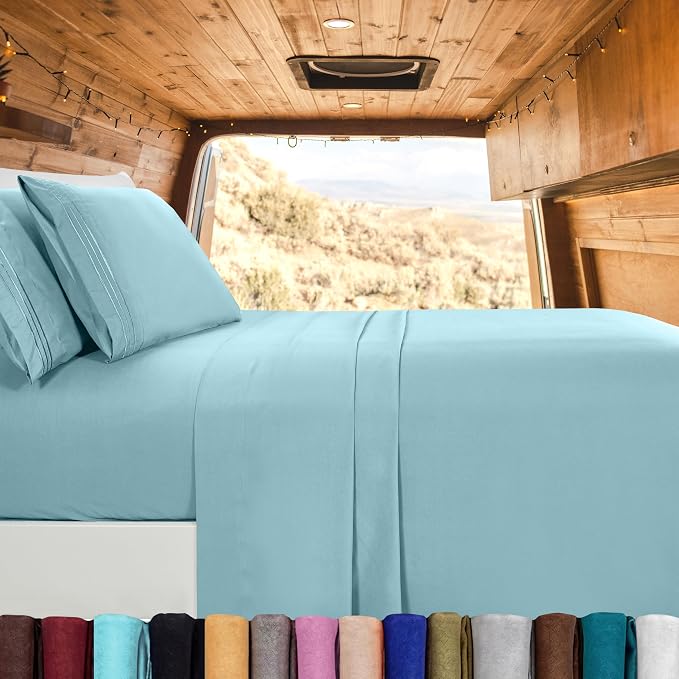 Elegant Comfort Luxury 1500 Premium Hotel Quality Microfiber 4-Piece Sheet Set - Wrinkle Resistant, All Around Elastic Fitted Sheet, Deep Pocket up to 16", RV Short Queen, Aqua