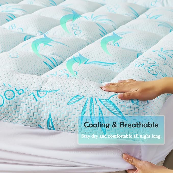 WhatsBedding 5 Inch Twin Mattress Topper Breathable Bamboo Viscose Air Layer,Memory Foam Mattress Topper Twin Size Blue.