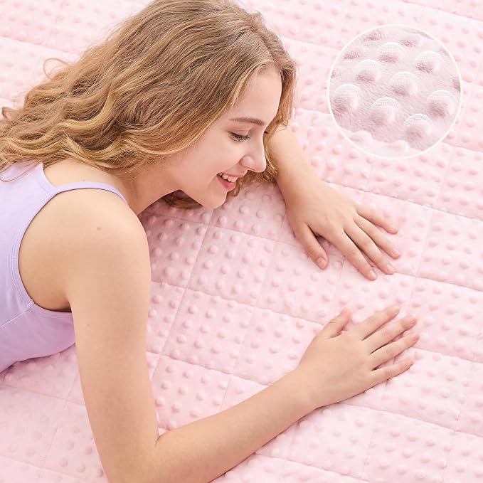 yescool Pink Weighted Blanket for Adults 10 lb, 48 * 72in Twin Full Size Heavy Throw Blanket for Teens Better Sleep