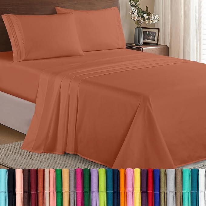 Elegant Comfort Luxury 1500 Premium Hotel Quality Microfiber 4-Piece Sheet Set - Wrinkle Resistant, All Around Elastic Fitted Sheet, Deep Pocket up to 16", Twin/Twin XL, Coral