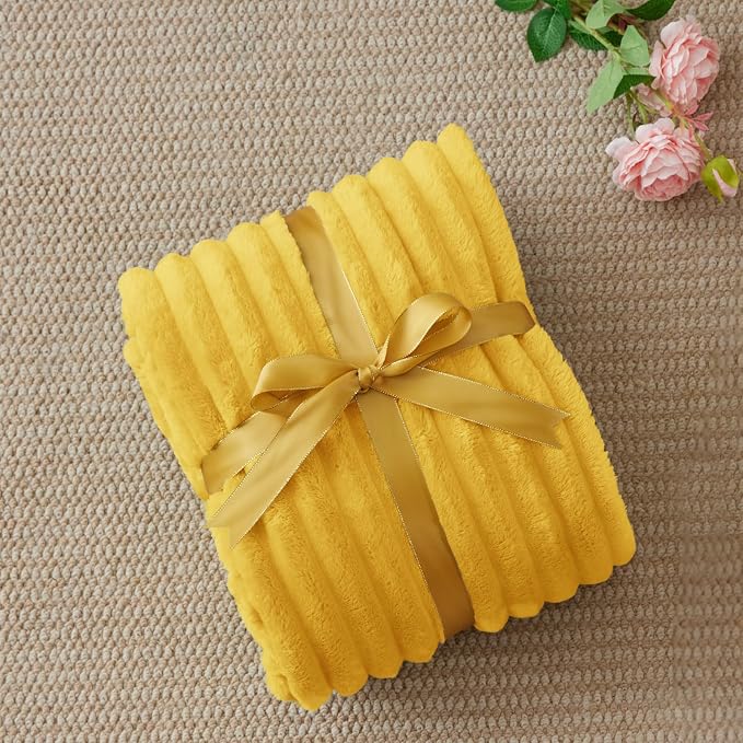 BEDELITE Striped Fleece Throw Blanket, Light Yellow, 50"x60" | 300GSM Microfiber Fleece, Soft Cozy, Lightweight Warm, Double-Sided Plush, Machine Washable, Gift, Room Decor, for Couch Sofa