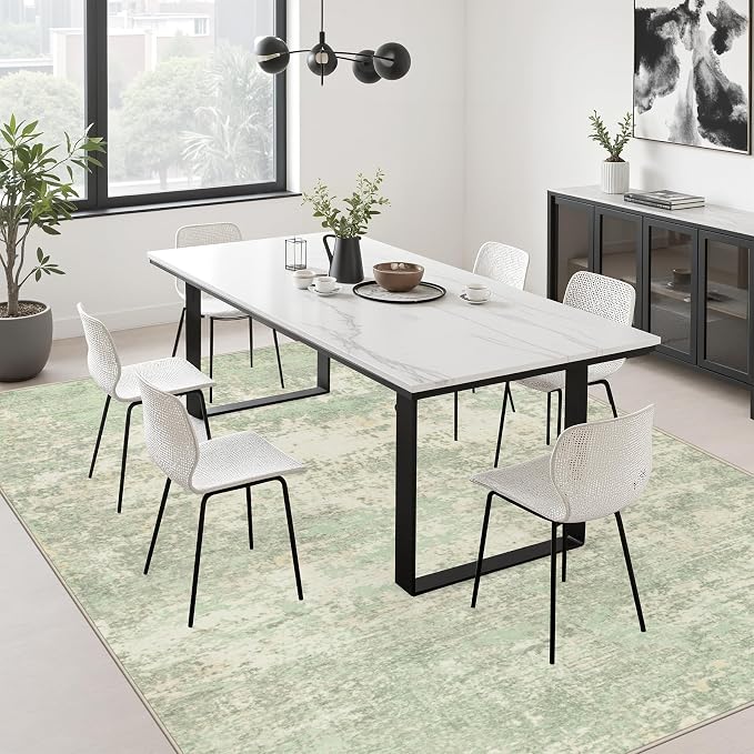 9x12 Area Rug Living Room: Modern Washable Soft Carpet Green Cream | For Bedroom Dining Room Farmhouse Nursery Hallway Office,Modern Abstract,Machine washable,Non-Slip,Stain Resistant,Indoor