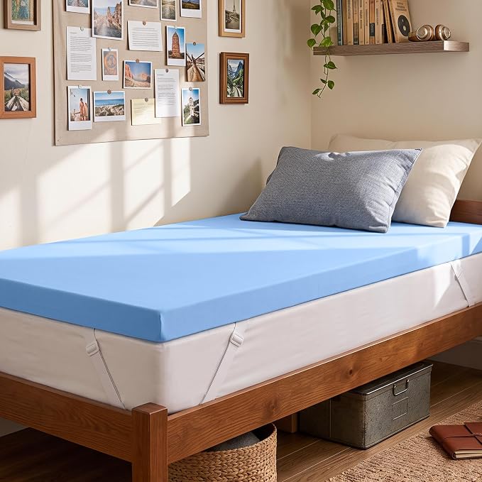 Ninemoon 3 Inch Memory Foam Mattress Topper with Cool Nylon-Spandex Cover | Twin XL Size High Density Cooling Gel Infused Foma Bed Topper Pressure Relief Soft Topper