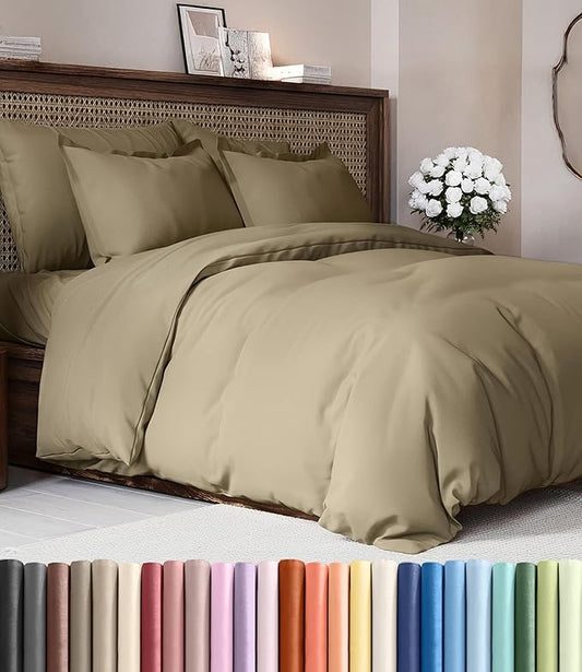 Duvet Cover King Size - Extra Soft 3 Piece with Zipper Closure - Khaki | Extra Soft, Breathable, King Duvet Cover 104" x 90" with 2 Pillow Shams, Zipper Closures & Ties, Women, Men, Kids & Teens