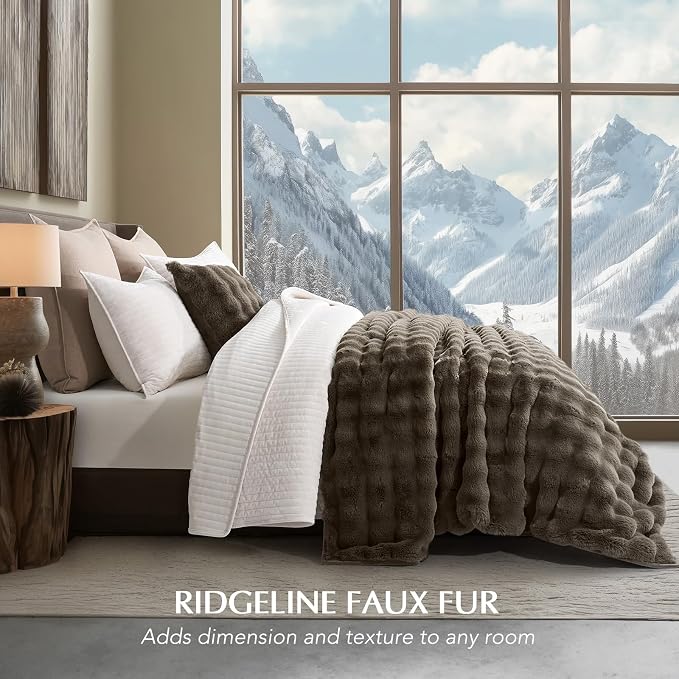 EverGrace Faux Rabbit Fur Bubble Throw Blanket, 90"x90", Dark Taupe | Ultra Soft, Luxury Faux Rabbit Fur Throw, Thick Warm Bubble Blanket, Cozy Fluffy Reversible, for Bed, Couch, Chair, Sofa