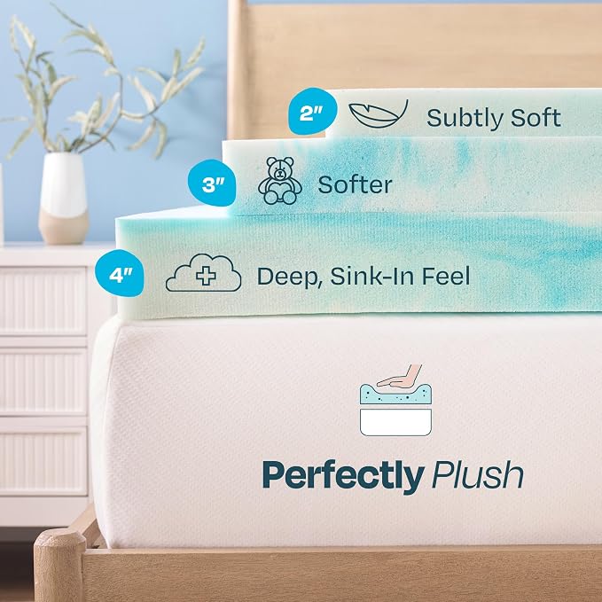 Linenspa 4 Inch Swirl Gel Memory Foam Mattress Topper, King Size – Cooling Gel Infused, Ventilation Holes – Pressure Relieving Bed Topper – CertiPUR Certified