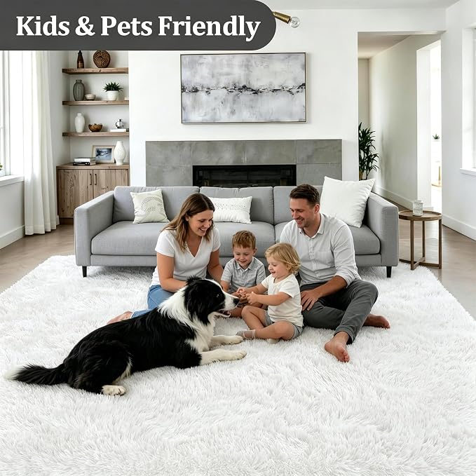 Area Rug Living Room Bedroom: 4x6 Fluffy Plush Shag Carpet Ivory | For Kids Room Playroom Nursery Home Decor,Ultra Soft,Non-Slip Non-Shedding,Fuzzy Plush,Large Indoor Floor Carpet,Easy Clean