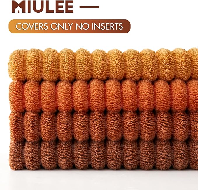 MIULEE Fall Corduroy Decorative Throw Pillow Covers Orange Rust 18x18 | Set of 4, Vintage Retro Fall Decor, Autumn Harvest Collection, Boho Farmhouse Cushion Covers for Couch Bed Sofa Living Room