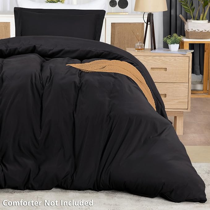 Duvet Cover Twin/Twin XL, 3 PC Cotton Like Polyester, Zipper Closure, Black | Extra Soft and Breathable, Wrinkle & Fade Resistant, Includes Duvet Cover and 1 Pillow Sham, Comforter Not Included, OekoTex