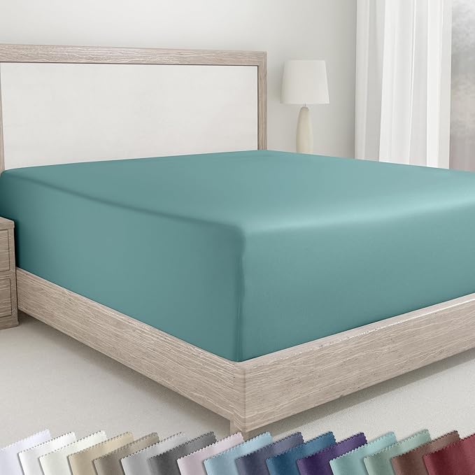 California Design Den Soft 100% Cotton Sateen Twin Size Fitted Sheets, Teal | 400 Thread Count Backed by Good Housekeeping Seal, All-Around Elastic, No-Pop Fit, Durable, OEKO-TEX