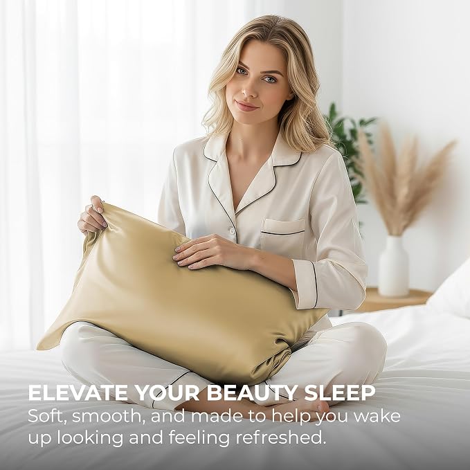 Satin Pillowcase 2 Pack - Queen Size (20"x30", Ivory) - Silky Pillow Cases for Hair and Skin - Satin Pillow Covers with Envelope Closure - Extra Soft Premium Microfiber