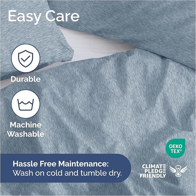 Duvet Cover Queen Size - 3 Piece with Zipper Closure - Heathered Blue | Extra Soft, Breathable, Queen Duvet Cover 90" x 90" with 2 Pillow Shams, Zipper Closures & Ties, Women, Men, Kids & Teens