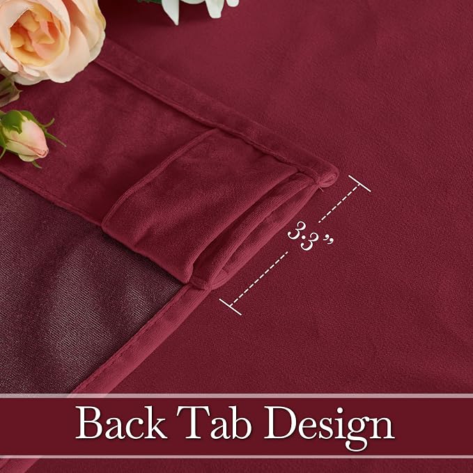 RYB HOME Burgundy Red Velvet Curtains 92 inches for Bedroom Living Room | Thermal Insulated, Privacy UV Block, Noise Reducing, Energy Saving, Luxury Window Decor for Dining Room, W52 x L92, 2 Panels