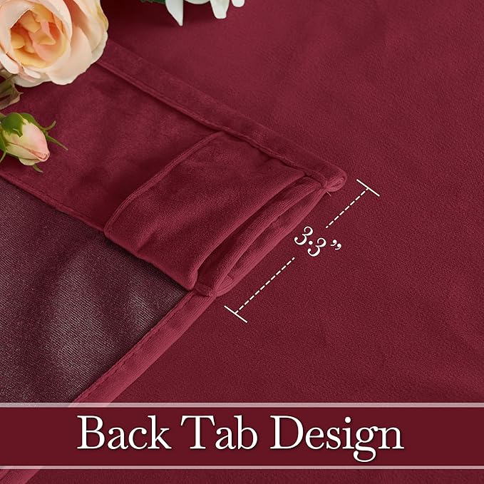 RYB HOME Velvet Curtains 96 inches Long for Sliding Patio Door | Thermal Insulated， Privacy UV Heat Blocking, Back Tab, Room Divider for Space Separation, W62 x L96, Burgundy Red, 2 Panels