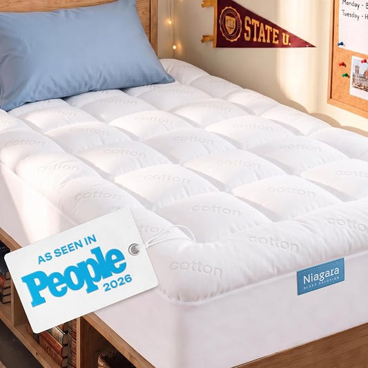 Niagara Sleep Solution 100% Cotton Top Cooling Mattress Topper - Twin XL | Cloud-Like Mattress Pad, Breathable, 20" Deep Pocket, Back Pain Relief, Perfect for Hot Sleepers, White