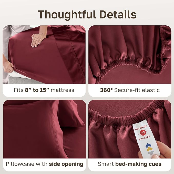 California Design Den Luxury 600 Thread Count Twin Sheets, 3 Pcs Set | 100% Cotton Sateen Backed by Good Housekeeping Seal, Soft & Smooth, All-Around Elastic, Durable, Easy Care - Brick Red