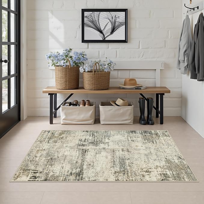 Area Rug Living Room: 3x5 Modern Washable Soft Carpet Ash Brown | For Hallway, Bedroom, Kitchen, Laundry, Bathroom,Door Mat,Modern Abstract,Machine washable,Non-Slip,Stain Resistant,Indoor
