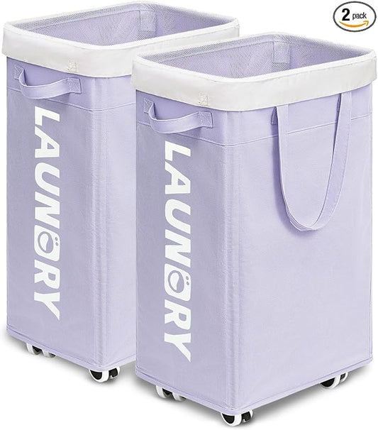 Goodpcik 2-Pack Rolling Laundry Hamper with Wheels, Hamper for Dorm, 75L | Laundry Hamper with Wheels & Handles for Dirty Clothes, Rolling Laundry Basket, Dorm Room Essentials, Light Purple