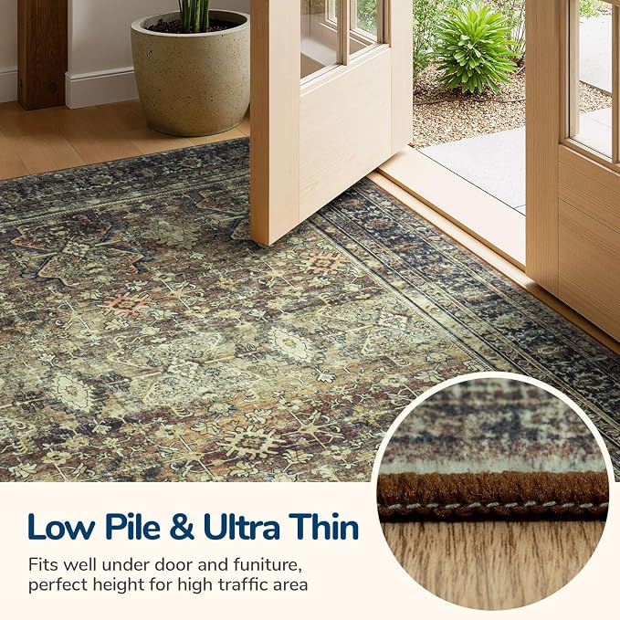 Area Rugs 8 x 10 for Living Room,Large Washable Carpet Dark Brown | Durable Stain Resistant,Kid Pet Friendly,Compatible with All Vacuums,0.25inch Low Pile for Bedroom Dining Room Home Office