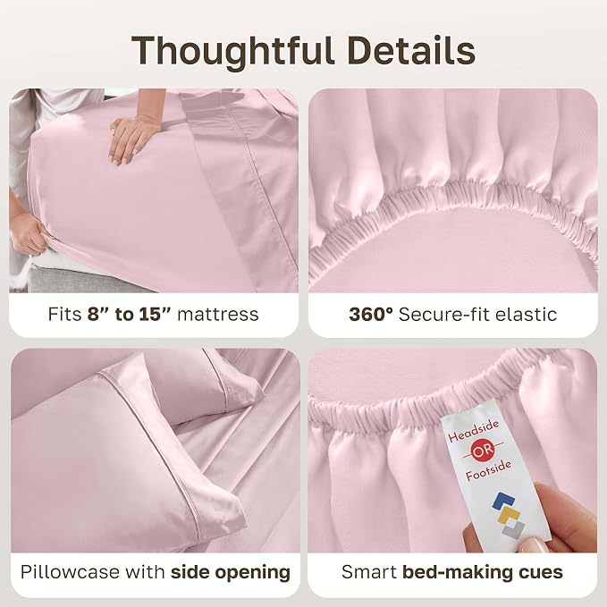 California Design Den Soft 100% Cotton Sateen Twin Size Sheets, 3 Pcs Set | 400 Thread Count Backed by Good Housekeeping Seal, All-Around Elastic, Durable, Easy Care, OEKO-TEX certified - Pink