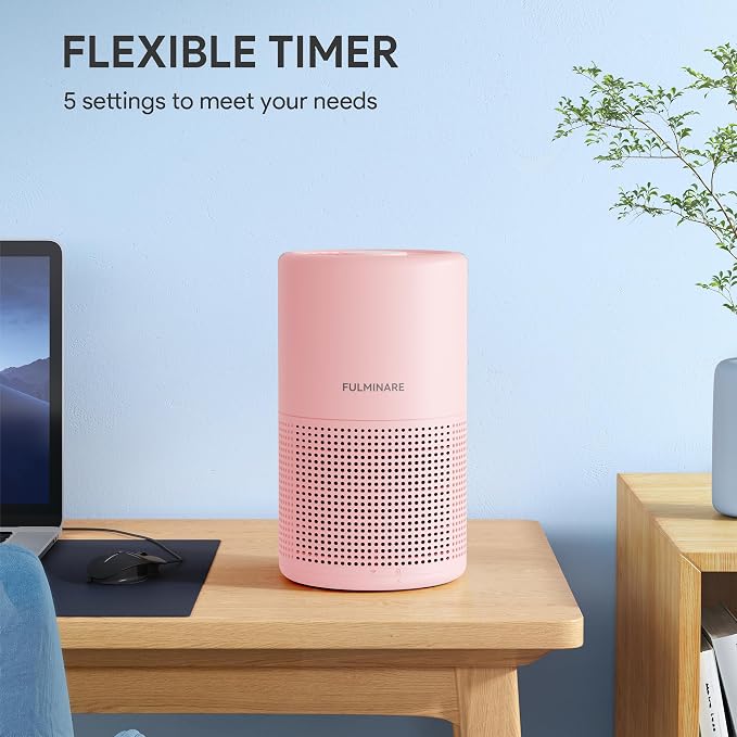 FULMINARE Air Purifiers for Home H13 True HEPA Air Filter (Pink 2 Pack) | Remove Pet Hair, Smoke, Odors，Quiet Air Cleaner With Night Light, Portable Small Air Purifier for Home, Office, Living Room