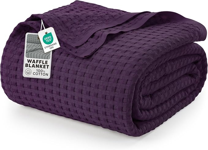 Utopia Bedding 100% Cotton Waffle Blanket Twin Size Plum, 90x72 Inch | Lightweight Breathable Cozy Summer Bed Blanket Home Decor Gift for Women and Men