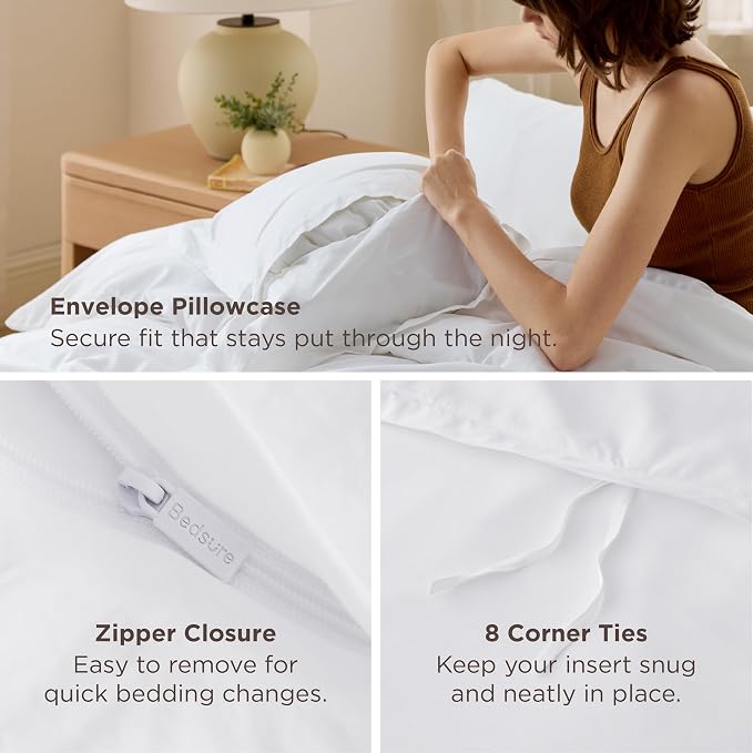 Bedsure Duvet Cover Super Queen Size - Soft Double Brushed Bedding Set for Kids & Adults, Zipper Closure, 3 Pieces, Includes 1 Duvet Cover (98"x90") & 2 Pillow Shams, NO Comforter, White