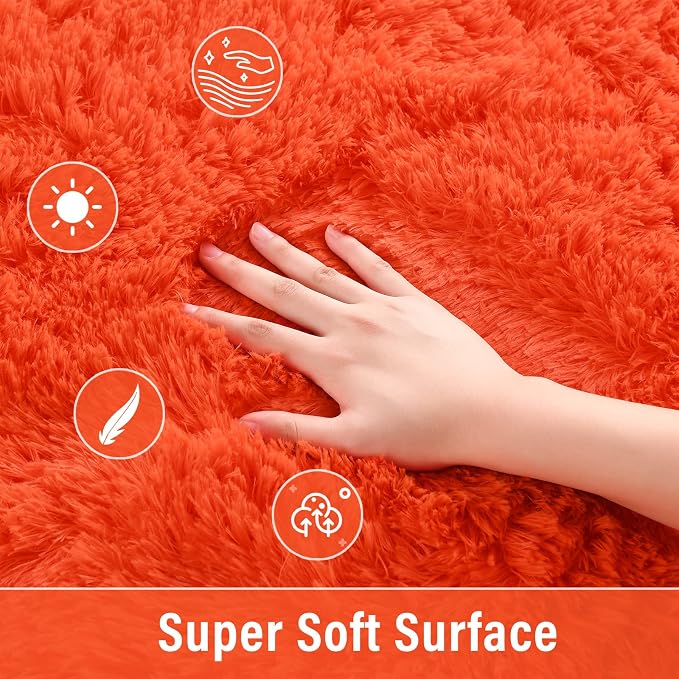 Soft Fluffy Rugs for Bedroom Living Room, 2x6 Hallway Runner Rugs, Furry Shag Bedside Area Rug Indoor Accent Floor Carpet, Plush Fuzzy Rug for Dorm Nursery Kids Room Decor, Orange Red