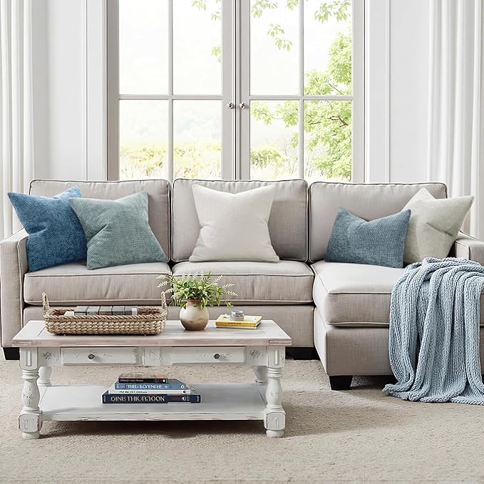 MIULEE Decorative Couch Throw Pillow Covers 20x20 Inch Coastal Blue 2 Pack | Coastal Modern Boho Accent, Soft Chenille Pillow Covers, Farmhouse Cushion Cases for Home Decor Bed Sofa Living Room