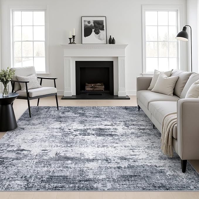 Area Rug Living Room: 6x6 Modern Washable Indoor Soft Carpet Grey | For Bedroom Dining Room Farmhouse Nursery Hallway Office,Modern Abstract,Machine washable,Non-Slip,Stain Resistant,Indoor