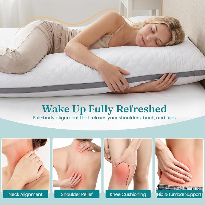 Oubonun Full Body Pillow for Side Sleeper, Adjustable Firm Long Bed Pillow | Extra Fill Plush Support - Large Quilted Loft Insert for Pregnancy Contour, Breathable Sweat-Absorbing Skin-Friendly Cushion