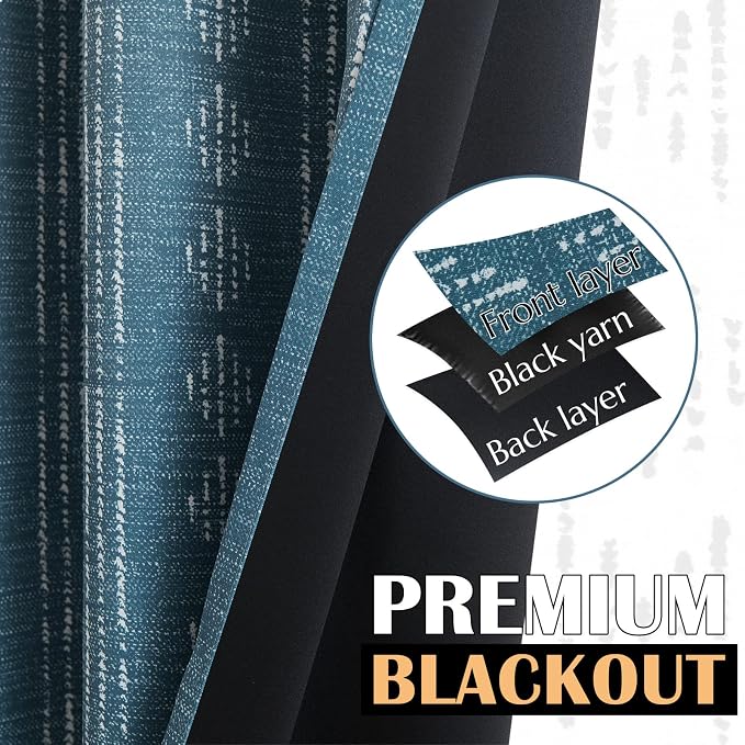 jinchan Boho Blackout Curtains 84 Inches Long for Bedroom Living Room | White on Blue Geometric Grommet Curtains Room Darkening Thermal Insulated Window Treatments 2 Panels