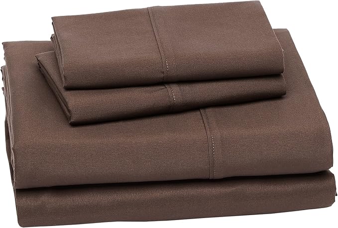 Amazon Basics Breathable Soft Microfiber 4 Piece Bed Sheet Set with 14-Inch Deep Pockets, Wrinkle Resistant, Full, Chocolate, Solid