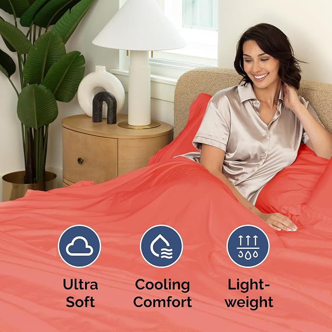 Full Flat Sheet - Single Top Flat Sheet Only - Breathable & Cooling - Coral | Hotel Luxury Top Flat Sheet Only, Ultra-Soft, Breathable & Cooling, Fade & Wrinkle Free, Easy-Care, Stain & Shrink Resistant