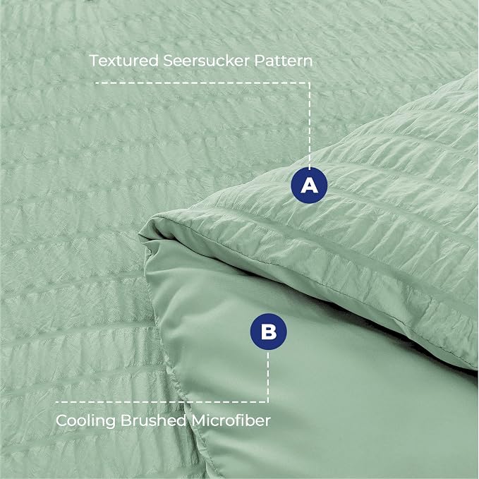 HYMOKEGE Sage Green Oversized King Comforter Set Seersucker 7 Pieces, All Season Luxury Bed in a Bag for Bedroom, Bedding Set with Comforter, Sheets, Pillowcases & Shams