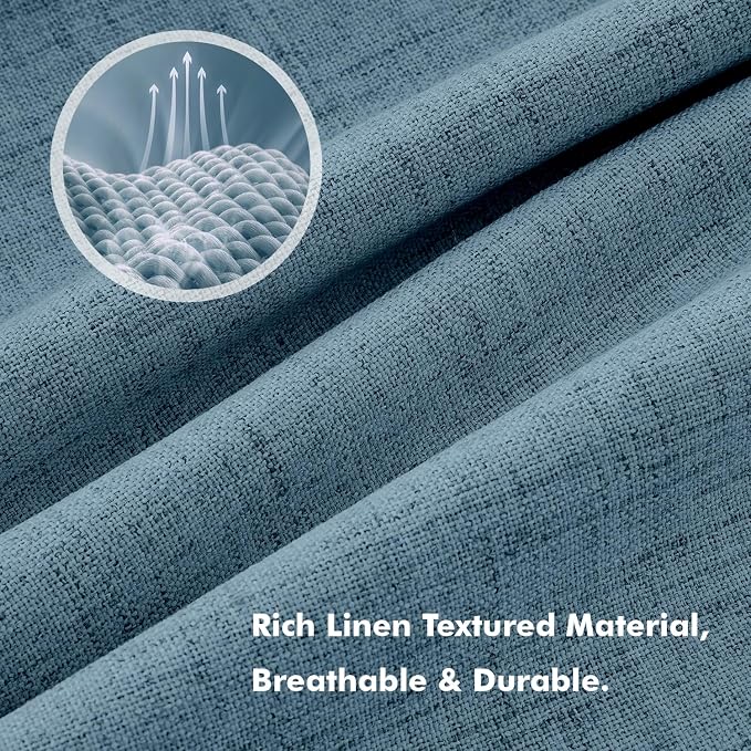 MIULEE 100% Blackout Linen Curtains 42 x 72 Inch Stone Blue 2 Panels | Thermal Insulated, Room Darkening Drapes for Bedroom Living Room, Back Tab Rod Pocket Pinch Pleated, Solid Luxury Decor