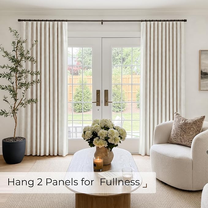 INOVADAY Linen Textured 100% Blackout Sliding Door Curtains 102x84 Cream | 1 Panel, Extra Wide Sliding Glass Door Curtains for Patio, Blackout Curtains for Bedroom, Thermal Insulated