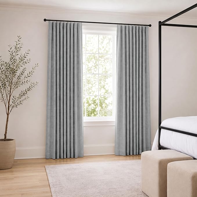 Deconovo 100% Blackout Curtains for Bedroom, Linen Textured Thermal Insulated Drapes with 20 Clip Rings, Noise Reducing Curtains for Nursery, Set of 2, Grey, 52" W x 63" L, 2 Panels
