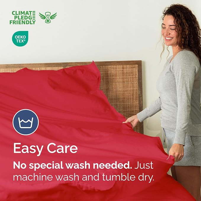 King Flat Sheet - Single Top Flat Sheet Only - Breathable & Cooling - Red | Hotel Luxury Top Flat Sheet Only, Ultra-Soft, Breathable & Cooling, Fade & Wrinkle Free, Easy-Care, Stain & Shrink Resistant