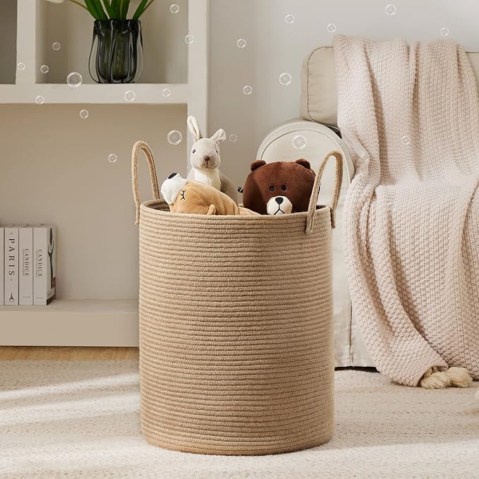 YOUDENOVA Jute Rope Laundry Hamper Basket, 58L Blanket Basket for Nursery | Large Woven Laundry Hamper with Sturdy Handles, Collapsible Home Decor Laundry Basket for Laundry, Clothes, Toys in Bedroom