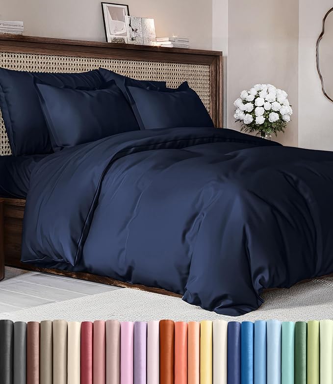 Duvet Cover King Size - Soft 3 Piece with Zipper Closure - Navy Blue | Extra Soft, Breathable, King Duvet Cover 104" x 90" with 2 Pillow Shams, Zipper Closures & Ties, Women, Men, Kids & Teens