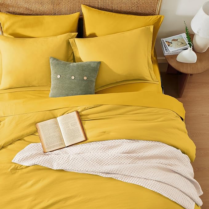 King Size Comforter Set- 7 Pieces Prewashed Bed in a Bag King Bedding Sets | Soft All Season Comforter with Sheets, Pillow Shams & Pillowcases,Yellow