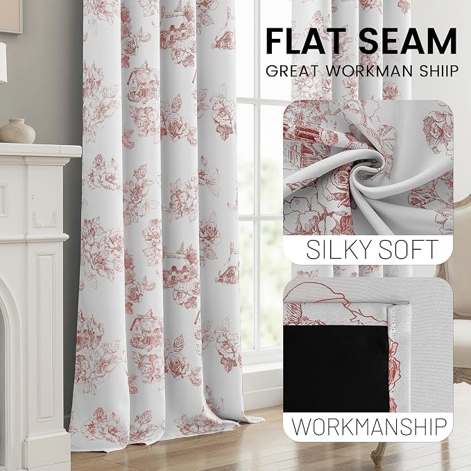 SimpleHome 100% Blackout Curtains for Bedroom Red Curtains Floral 72 Inches | Curtains for Living Room,Farmhouse Curtains and Drapes,Grommet Printed Patterns Room Darkening Curtains,2 Panels Set,52Wx72L