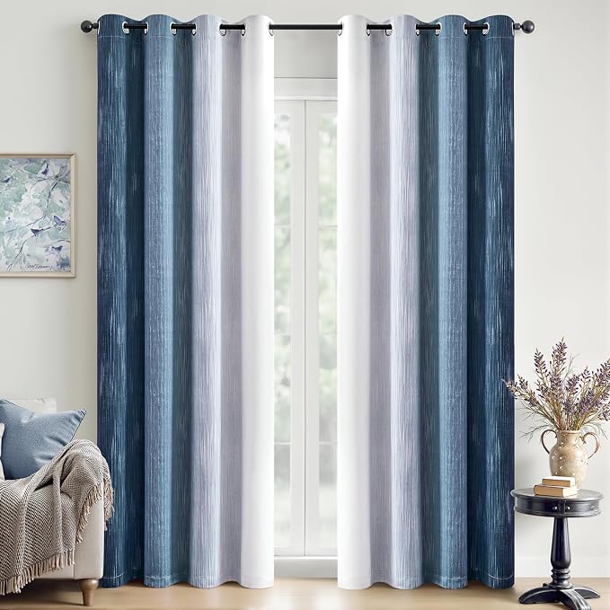 MIULEE Royal Blue and Greyish White Ombre Blackout Curtains 52Wx84L | Full Room Darkening,Thermal Insulated,84 Inch Long,Grommet Drapes for Bedroom/Living Room,Modern Window Treatments,Set of 2