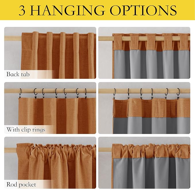 NICETOWN 100% Blackout Linen Curtains 84 inch Long 2 Panels, Terracotta | Full Light Blocking, Linen Textured, Thermal Insulated, Classic Rod Pocket Back Tab Draperies for Apartment, W52" by L84"