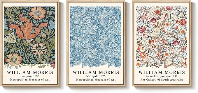 Framed William Morris Wall Art Set of 3, Large Vintage Floral Botanical Canvas Prints, Colorful Nature Artwork for Living Room, Bedroom, Hallway or Office Decor, Total Size 30x60 Inch | Nature artwork, Colorful prints, 30x60 inch, Living room, Bedroom,...